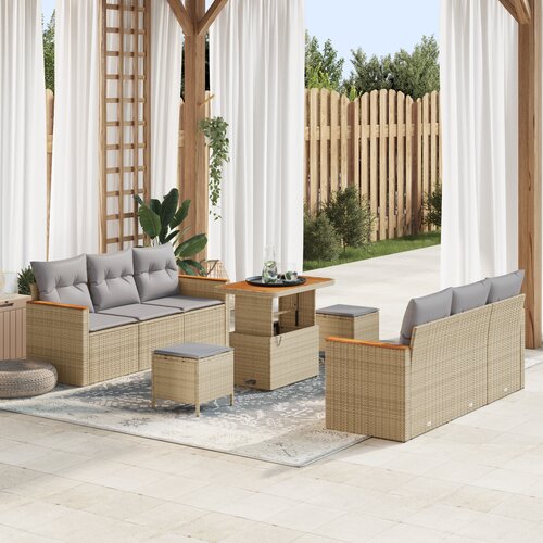 vidaXL 9 Dijelni Vrtni Sofa Set s Jastučićima Bež Poli Ratan Akacija Cene