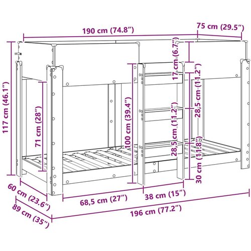  Krevet na kat za djecu Staro drvo 80 x 190 cm Konstruirano drvo Slike