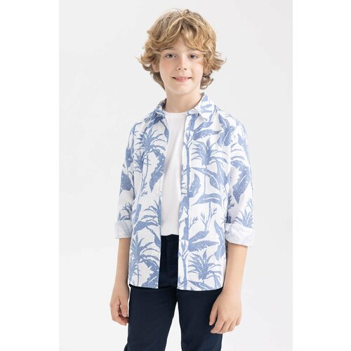 Defacto Boy Floral Pattern Linen Look Long Sleeve Shirt Cene