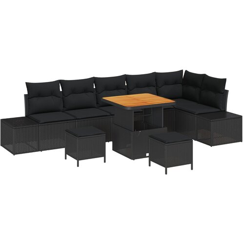 vidaXL 9-kompletni set vrtnih sofa s jastucima crni poli ratan akacija, 2-sjedna vrtna sofa s jastucima crni poli ratan, 3-kompletni vrtni set za blagovanje s jastucima crni poli ratan akacija Cijene