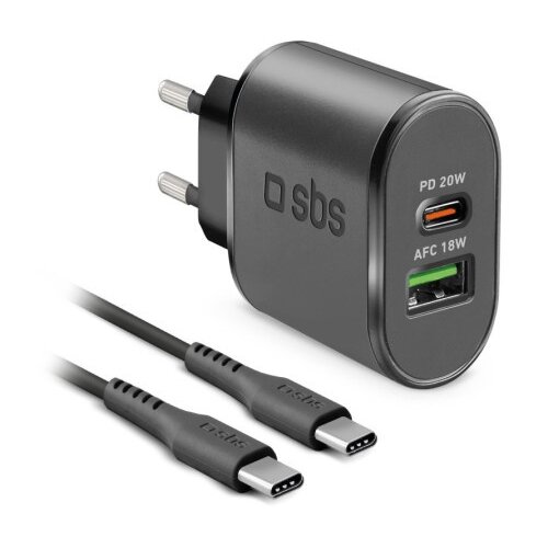  Kucni punjac sbs m3 usb-a 18w+type-c pd 20w sa type c na type c kablom crni (tekittrpdcck) ( P1235 ) Slike