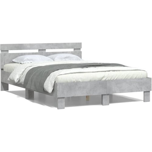  Okvir za krevet s uzglavljem i LED siva boja betona 120x200 cm Slike