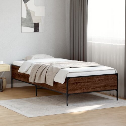 Furnova Posteljni okvir rjav hrast 90x200 cm inženirski les in kovina, (21934358) Slike