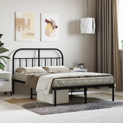 VidaXL Metalni okvir za krevet s uzglavljem crni 120x190 cm Slike