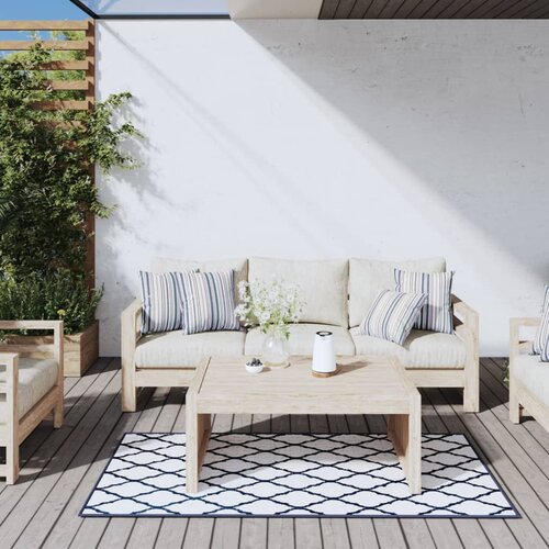 VidaXL Vanjski tepih modro-bijeli 80 x 150 cm reverzibilni dizajn Slike