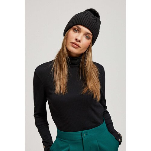 Marisse Black Beaded Pompom Hat Slike