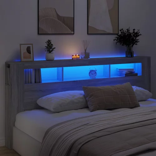 vidaXL LED posteljno vzglavje siva sonoma 220x18,5x103,5 cm inž. les