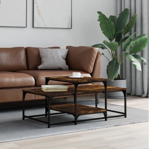 VidaXL Klubska mizica dimljeni hrast 102x60x45 cm inženirski les Slike