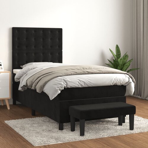 The Living Store Box spring postelja z vzmetnico črna 100x200 cm žamet - Box Spring Postelja, (21438382) Slike