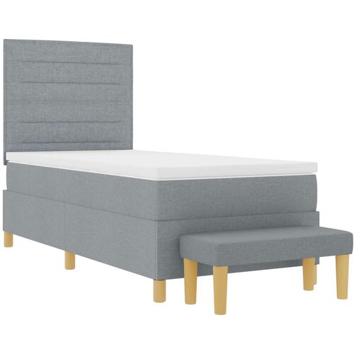 Box Spring Krevet s Madracem i Klupicom Svijetlosiva 90x190 cm Tkanina Slike