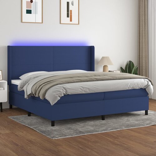  box spring s madracem LED plavi 200x200 cm od tkanine Cijene