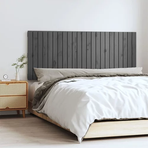 vidaXL Stensko posteljno vzglavje sivo 147x3x60 cm trdna borovina