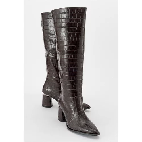 LuviShoes BELIS Coffee Print Women's Heeled Boots
