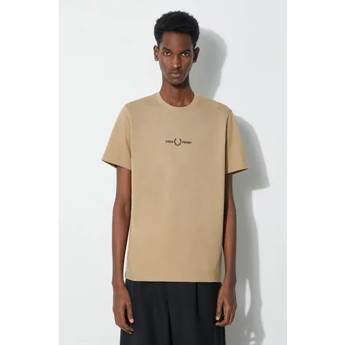 Fred Perry Pamučna majica Embroidered T-Shirt za muškarce, boja: bež, s aplikacijom, M4580.363