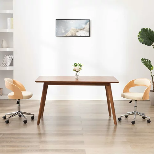  Okretna uredska stolica od savijenog drva i umjetne kože krem