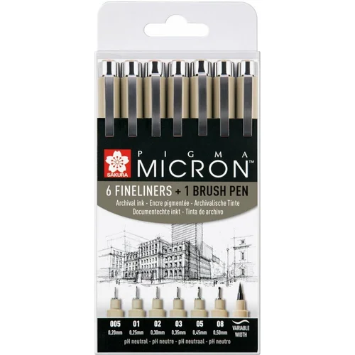 Sakura Pigma Micron Fineliner Tehničke olovke Black 7 kom