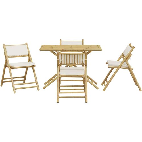 VidaXL 5-dijelni sklopivi bistro set s krem bijelim jastucima bambus Slike