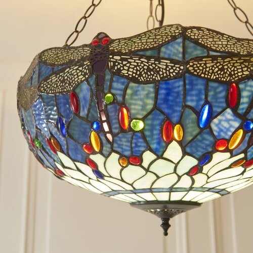 Endon 112250 - Luster na lancu Tiffany DRAGONFLY 3xE27/60W/230V prečnik 50 cm Slike