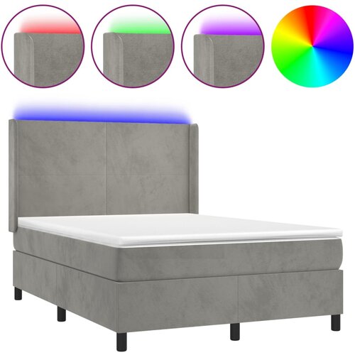 Maison Chic Box spring postelja - Vzmetna postelja z vzmetnico LED svetlo siva 140x200cm žamet SL15577, (21895809) Cene