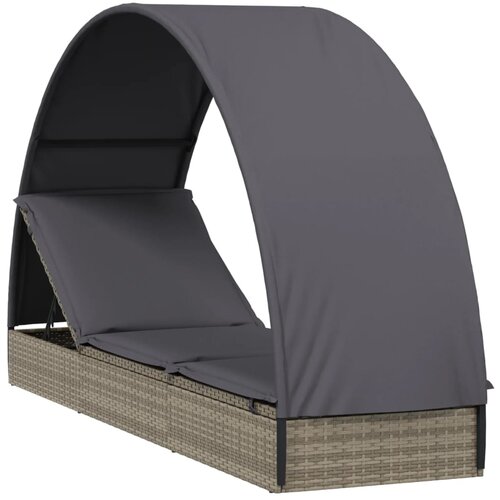 VidaXL Vrtna postelja s streho siva 211x57x140 cm poli ratan, (20661475) Slike