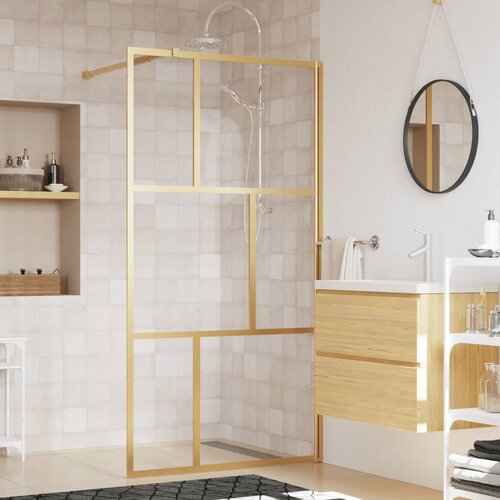 VidaXL Stijenka za walk-in tu&amp;scaron; sa staklom ESG zlatna 100 x 195 cm Slike