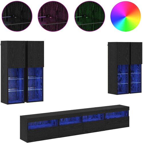  Set Zidnog TV Ormara s LED Osvjetljenjem Zidne 7 pcs Crni hrast Slike