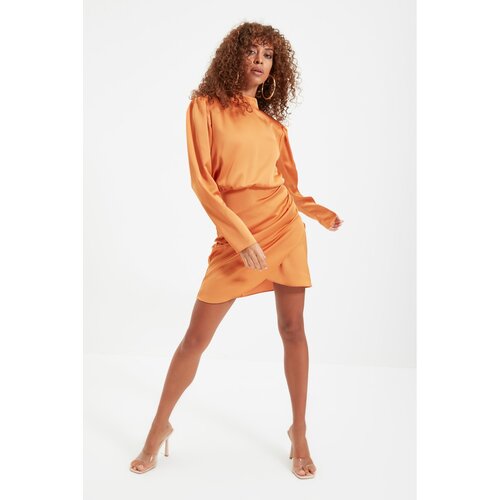Trendyol orange high collar satin dress Cene