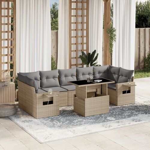  8-dijelni set vrtnih sofa od poliratana s jastucima bež 100 x 55 x 73 cm Slike