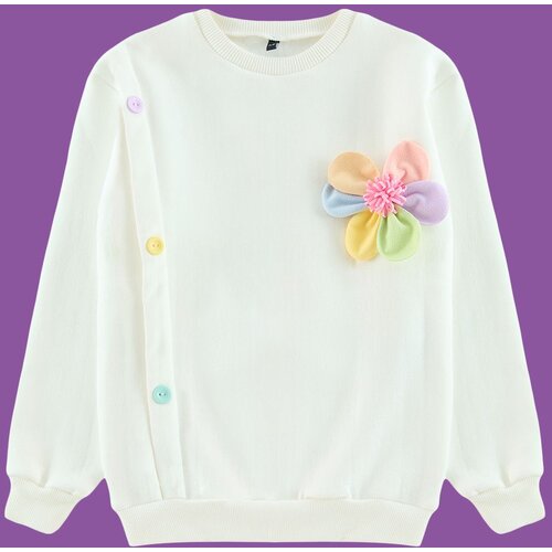 Trendyol Ecru Girl's Floral Knitted Sweatshirt Cene