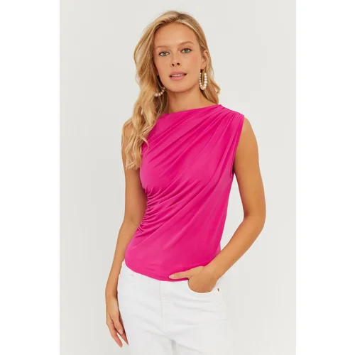 Cool & Sexy Women's Fuchsia Gathered Blouse YZ625