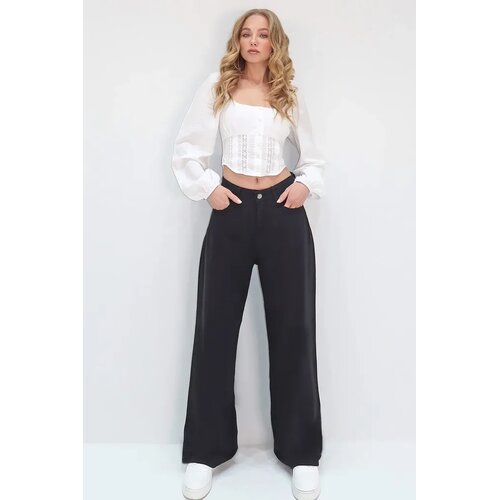 Trend Alacati Stili ženske pantalone Alc-X13761, široke nogavice, crne Cene