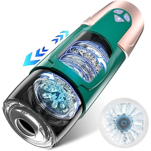 Paloqueth Electric Thrusting & Rotating Masturbator with 7 Modes and Realistic 3D Channel Green Cene
