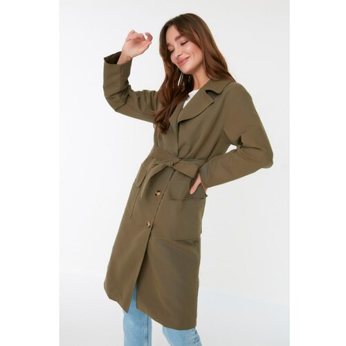 Trendyol Gray Belted Button Closure Trench Coat Slike