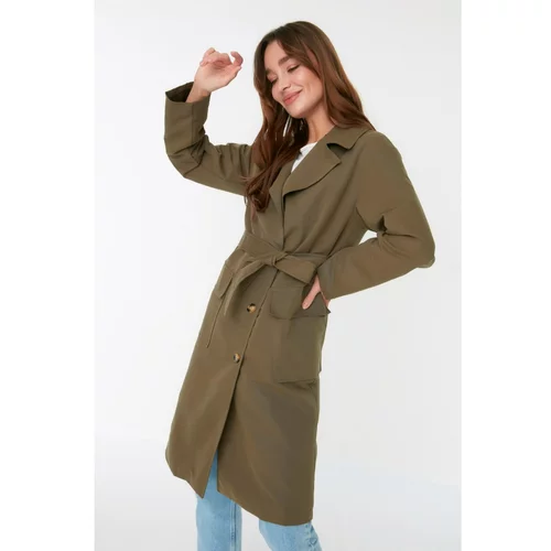 Trendyol Gray Belted Button Closure Trench Coat