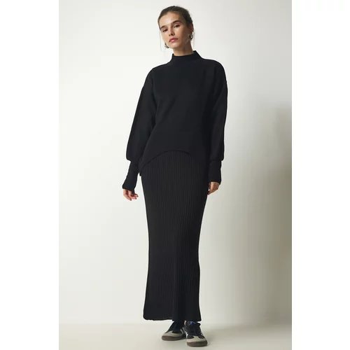 Happiness İstanbul Women's Black Corduroy Knitwear Sweater Dress