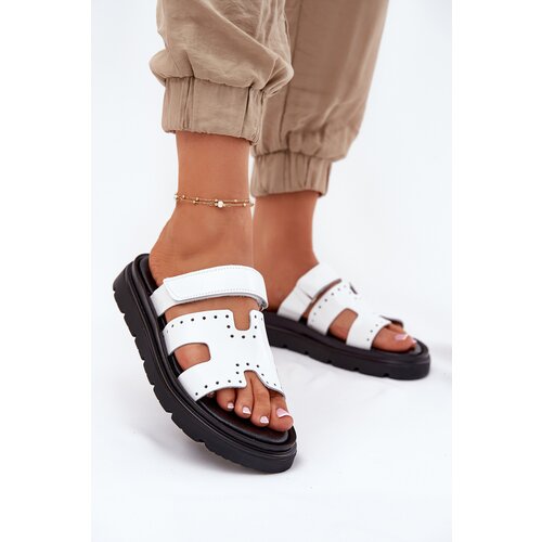 Zazoo Lacquered Women&amp;#039;s Sandals Made Of Natural Leather On Platform White 40440 Slike