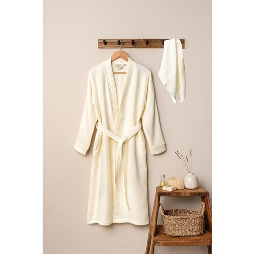 Lessentiel Maison Set bademantil Kimono sa pe&amp;scaron;kirom, Bež Slike