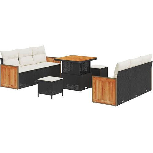  9-delni vrtni sofa set s blazinami črn poli ratan akacija Cene