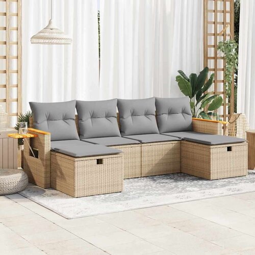 VidaXL 6-dijelni set vrtnih sofa s jastucima bež od poliratana Slike