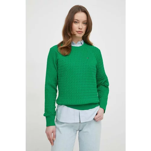 Tommy Hilfiger Bombažen pulover zelena barva