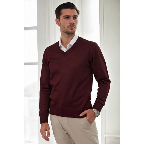 Dewberry 38804 Mens V Neck Knit Sweater-BORDEAUX Cene
