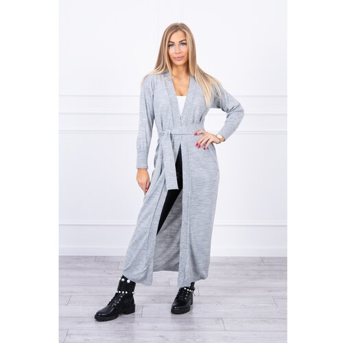 Kesi Long cardigan sweater tied at the waist gray Slike