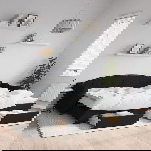 VidaXL Dnevni krevet na razvlačenje s ladicama crni 100x200 cm tkanina Slike