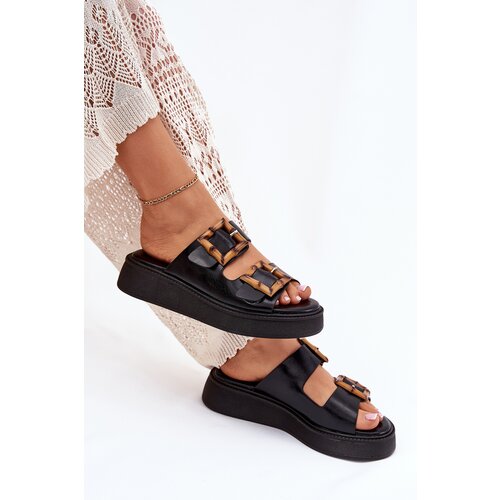 Boto Eco Leather Women's Sandals On Platform With Buckles Black Xanivia Cene