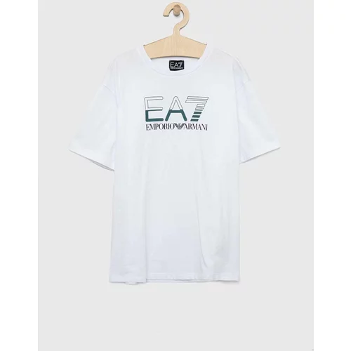 Ea7 Emporio Armani Otroška bombažna kratka majica bela barva