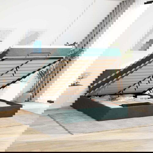 VidaXL Otomanski krevet s madracem&amp;amp;LED tamnozeleni 140x200cm bar&amp;scaron;un Slike