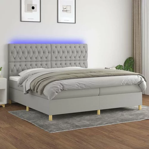  Box spring postelja z vzmetnico LED sv. siva 200x200 cm blago, (20726461)