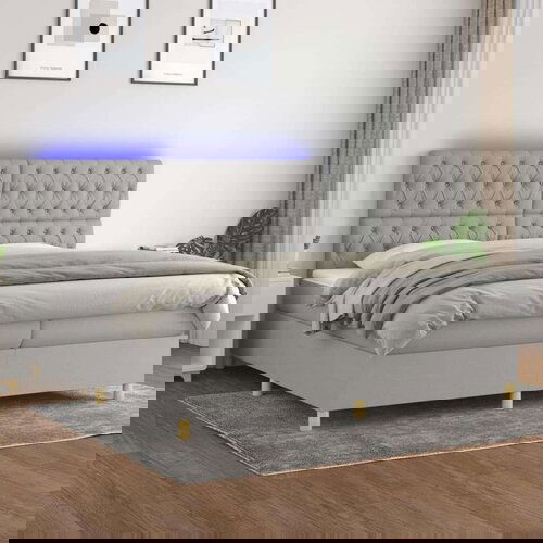  Box spring s madracem LED svjetlosivi 200x200 cm tkanina Cijene