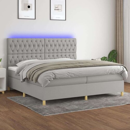  Box spring s madracem LED svjetlosivi 200x200 cm tkanina Slike