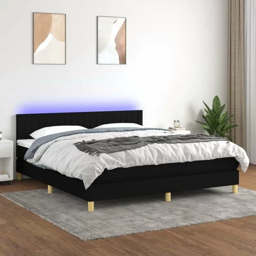  Box spring postelja z vzmetnico LED črna 160x200 cm blago, (20901474)